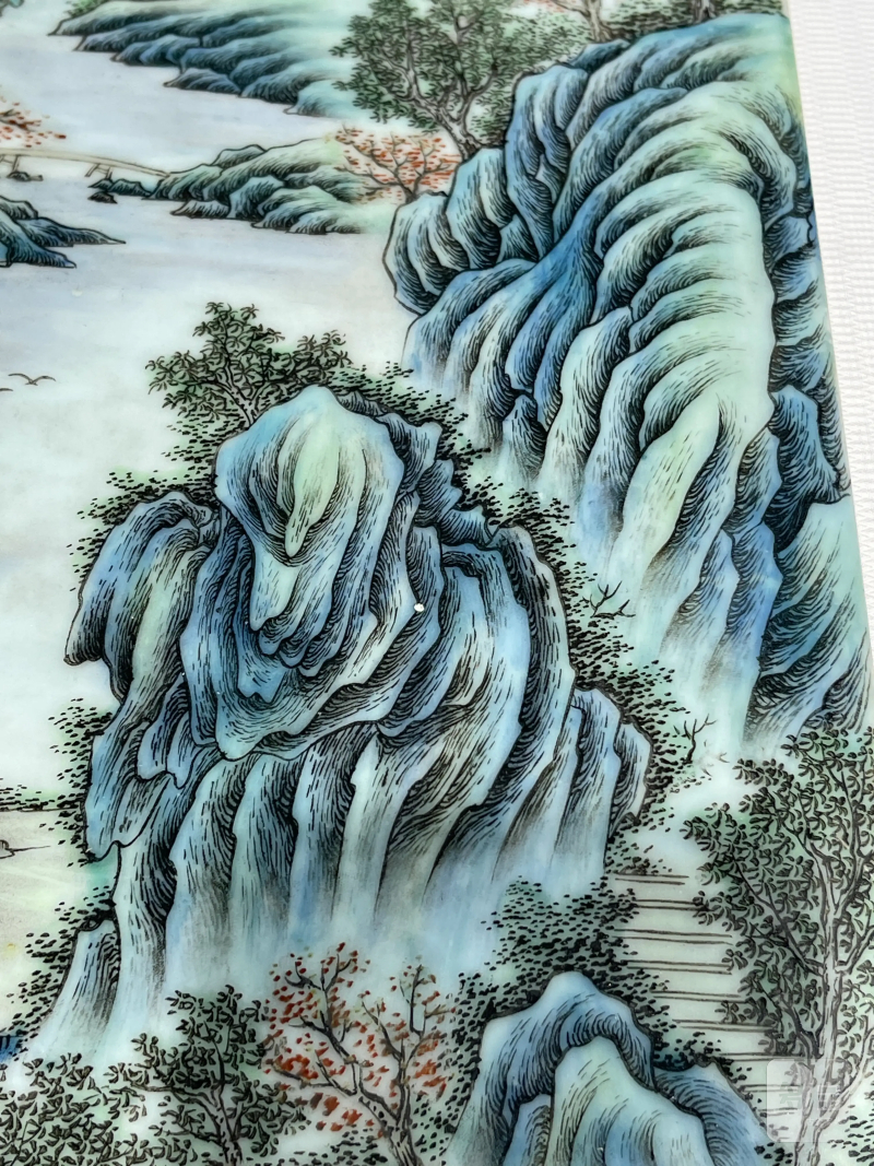 民国 粉彩人物、山水纹瓷板三件 - 图12
